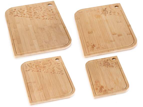 Set de 4 planches à découper en bois de bambou Porte-bonheu